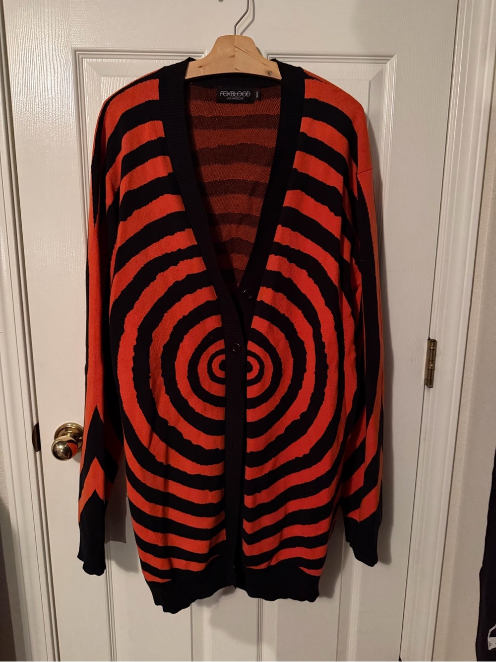 Women’s Black & Orange Striped V‑Neck Cardigan Sweater